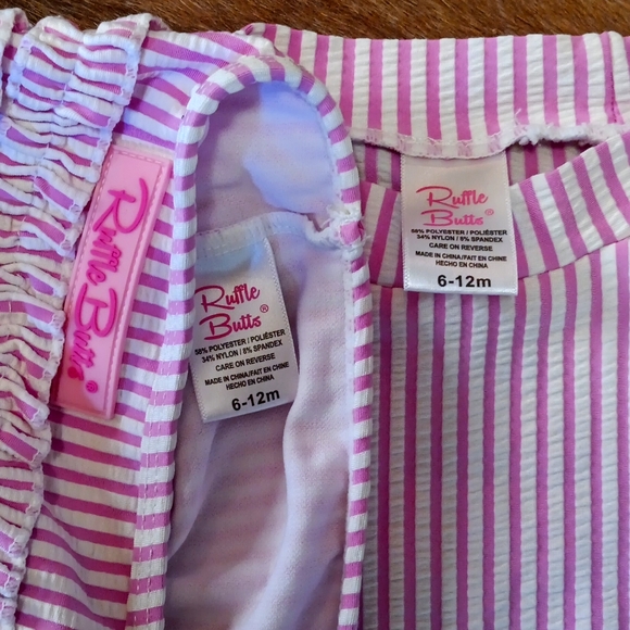 Ruffle Butt's pink white stripe seersucker 6-12 month baby girls bathing suit - Picture 4 of 4